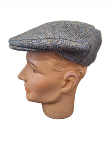 Linney - County Cap - Harris Tweed - Extra Quality  - #4208 Brown Light Blue