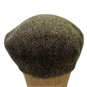 Linney County Cap Extra Quality Harris Tweed #4244 Olive Herringbone Small