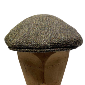 Linney County Cap Extra Quality Harris Tweed #4244 Olive Herringbone Small