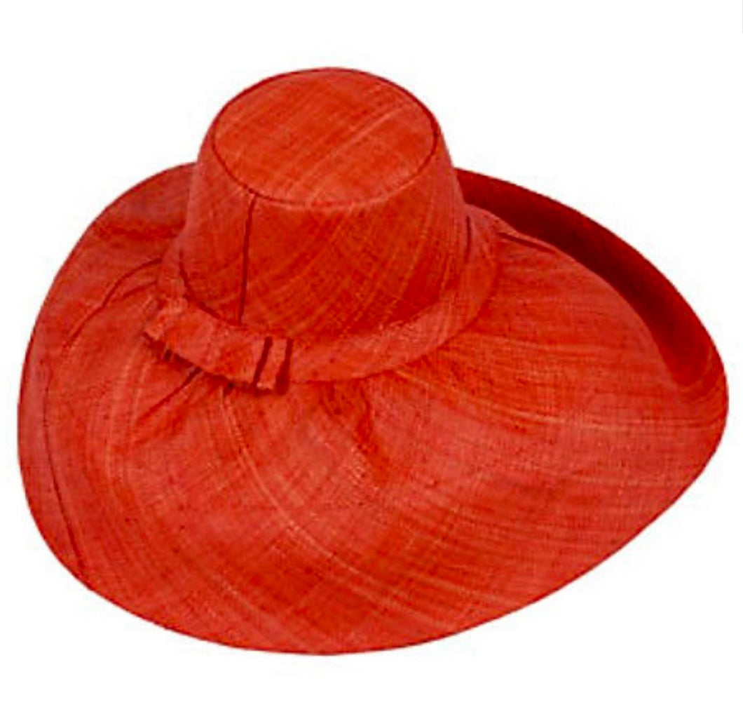 Madagascan Demi Capeline Woven Raffia Coral
