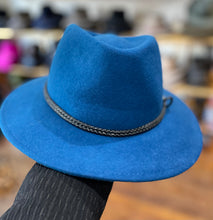 Load image into Gallery viewer, M by Flechet - Cashmere/Wool - Teardrop Fedora with Rope Trim - Petrole/Blue
