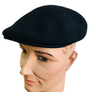 Luton - Cheese Cutter Flat Cap - Wool Felt - Black - S/M and M/L