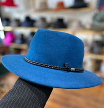 Load image into Gallery viewer, M by Flechet - Cashmere/Wool - Teardrop Fedora with Rope Trim - Petrole/Blue
