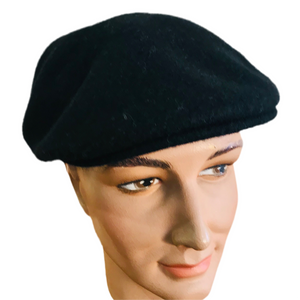 Luton - Cheese Cutter Flat Cap - Wool Felt - Black - S/M and M/L