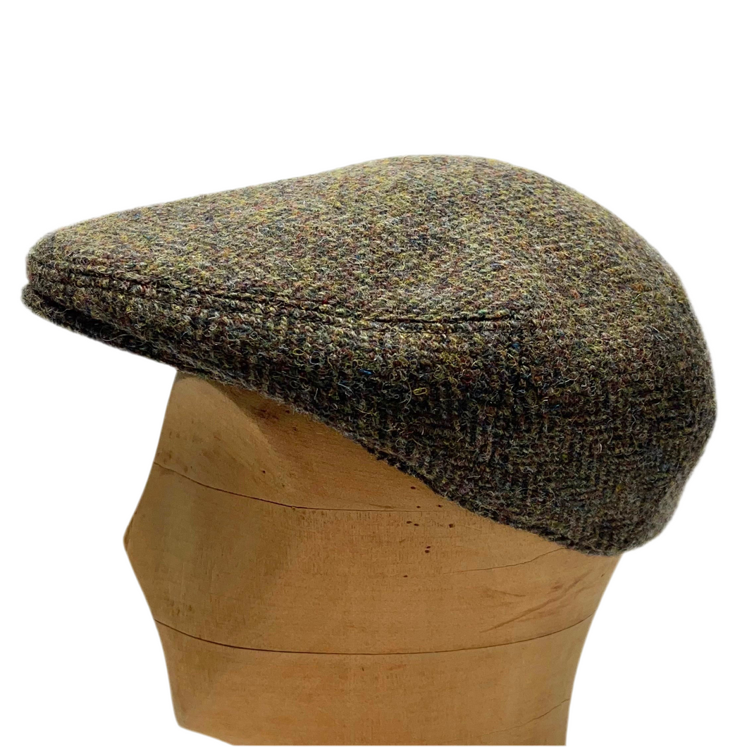 Linney County Cap Extra Quality Harris Tweed #4244 Olive Herringbone Small