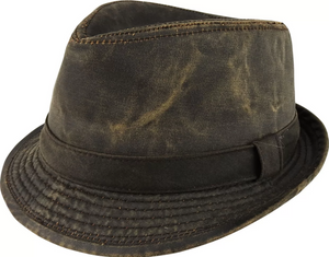 Distressed Weathered Cotton Trilby - Brown