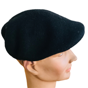 Luton - Cheese Cutter Flat Cap - Wool Felt - Black - S/M and M/L