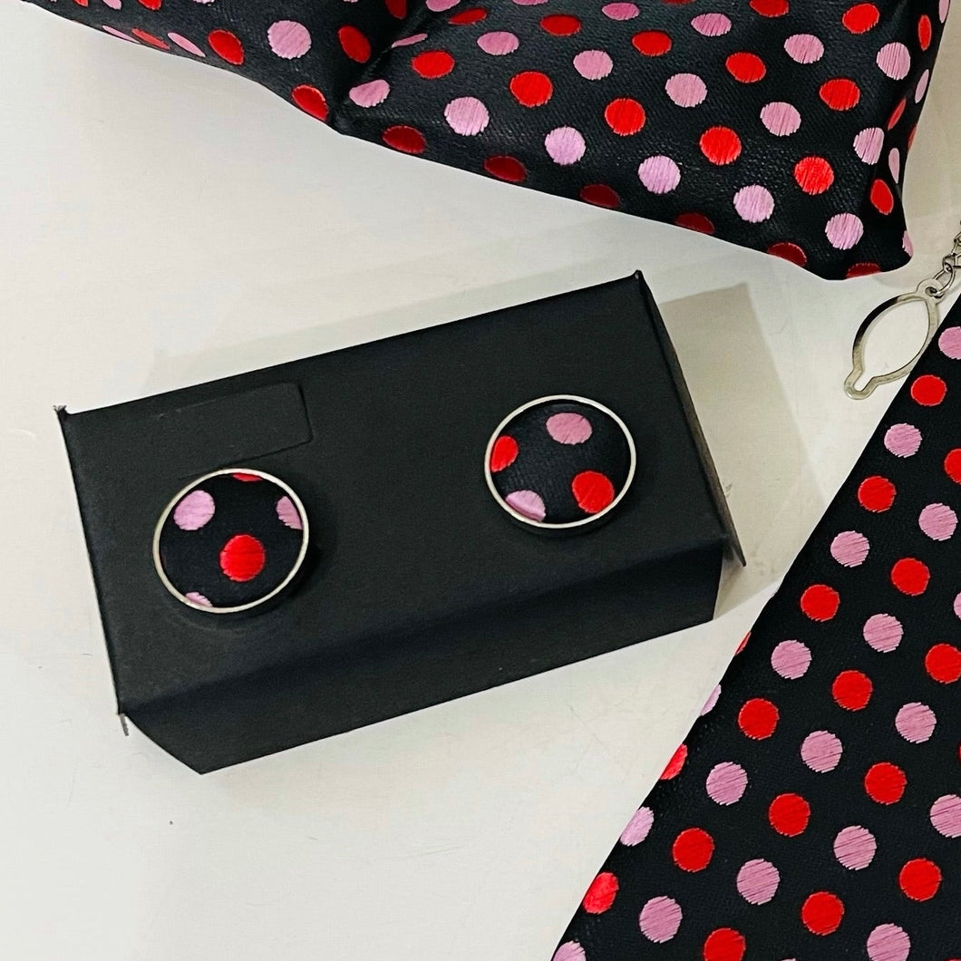 Cufflinks - Black with Red & Pink Polka Dots
