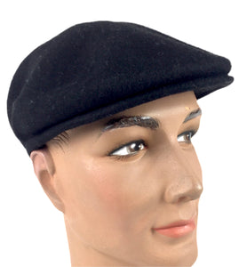 Luton - Cheese Cutter Flat Cap - Wool Felt - Black - S/M and M/L