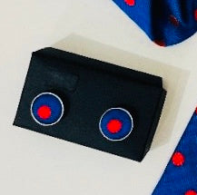 Cufflinks - Blue with Red Polka Dots