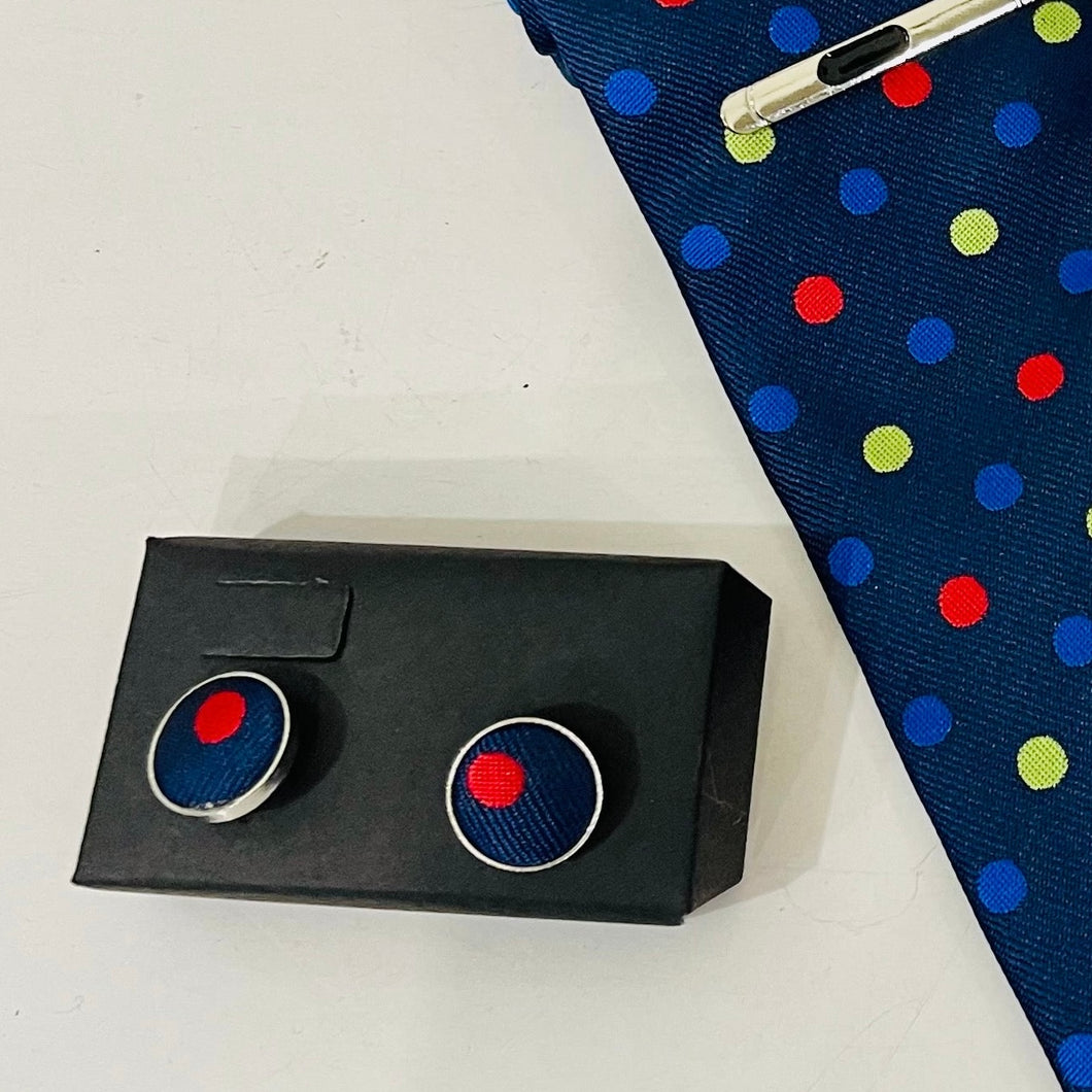 Cufflinks - Blue with Red and Yellow Polka Dots