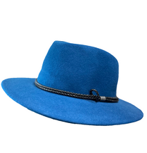 Load image into Gallery viewer, M by Flechet - Cashmere/Wool - Teardrop Fedora with Rope Trim - Petrole/Blue
