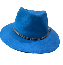 Load image into Gallery viewer, M by Flechet - Cashmere/Wool - Teardrop Fedora with Rope Trim - Petrole/Blue
