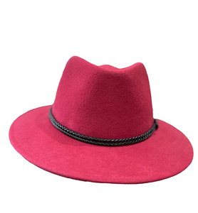 M by Flechet - Cashmere/Wool - Teardrop Fedora with Rope Trim - Rubis/Red