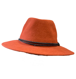 M by Flechet - Cashmere/Wool - Teardrop Fedora with Rope Trim - Brique