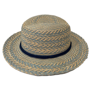 Truffaux - Seafarer - Sun Hat - Panama - Textured Weave - Blue & Cream with rope detail