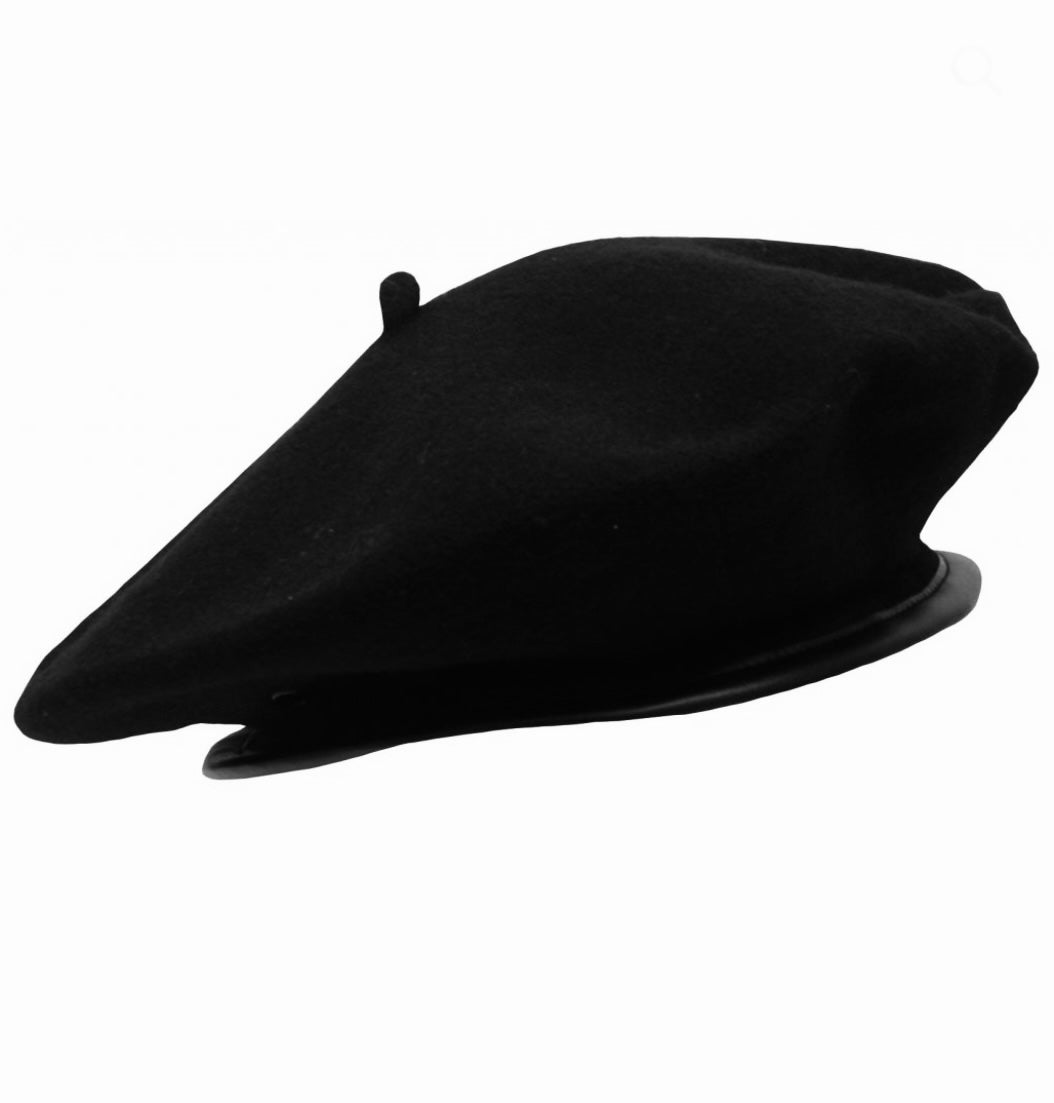 Bound Edge Beret -  Wool with PVC trim - Black