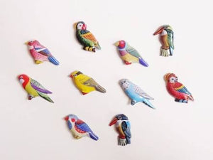 Tin Brooch - Badge - Made in Japan - Set of 12 - Birds and Parrots