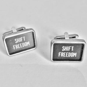 Typewriter - Cuff links - SHIFT & FREEDOM Key - Black - Rectangular