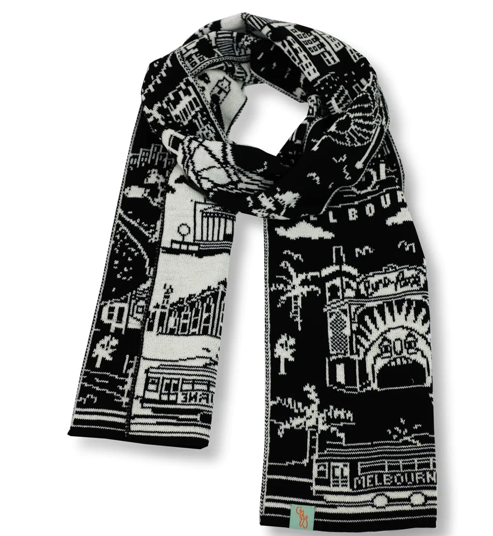 Otto and Spike - The Melbourne - Souvenir Scarf - Extra-fine Merino Wool - Black