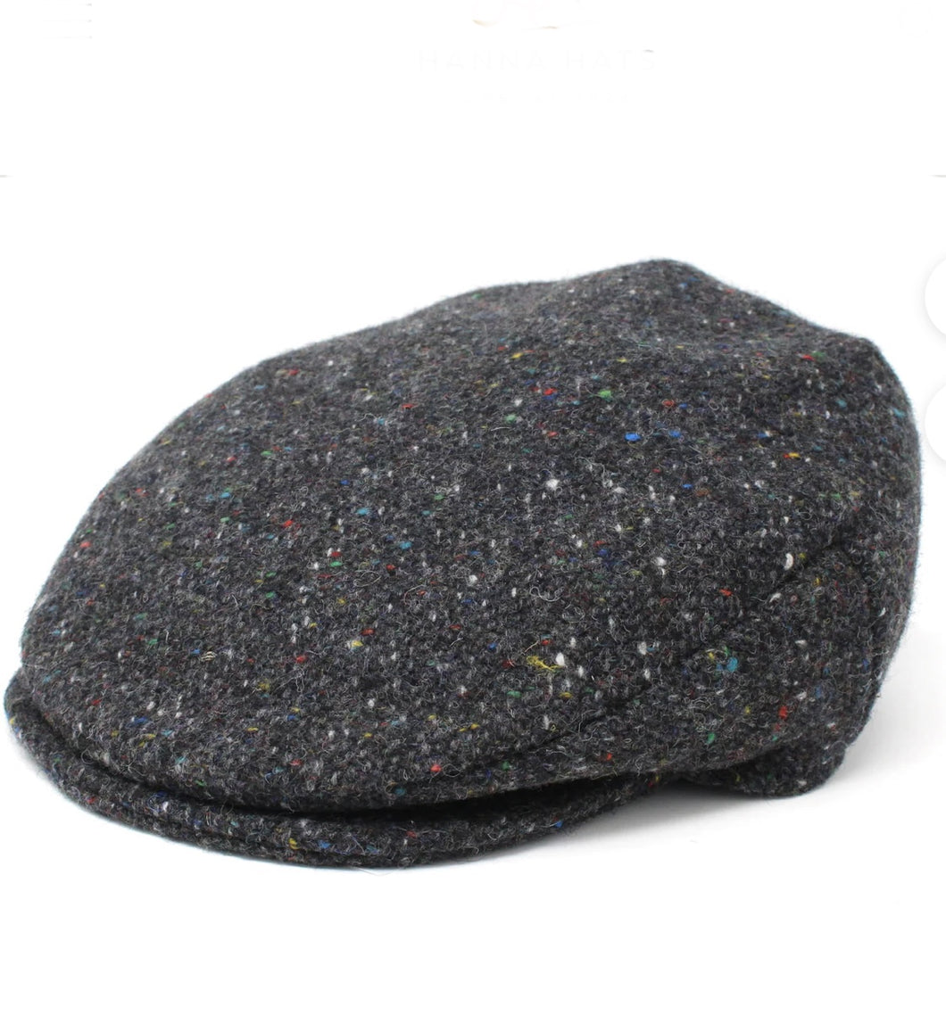 Hanna Hats of Donegal -Vintage Flat Cap - Irish Wool Tweed  - #642 Charcoal Grey Fleck