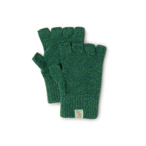 green wool fingerless gloves